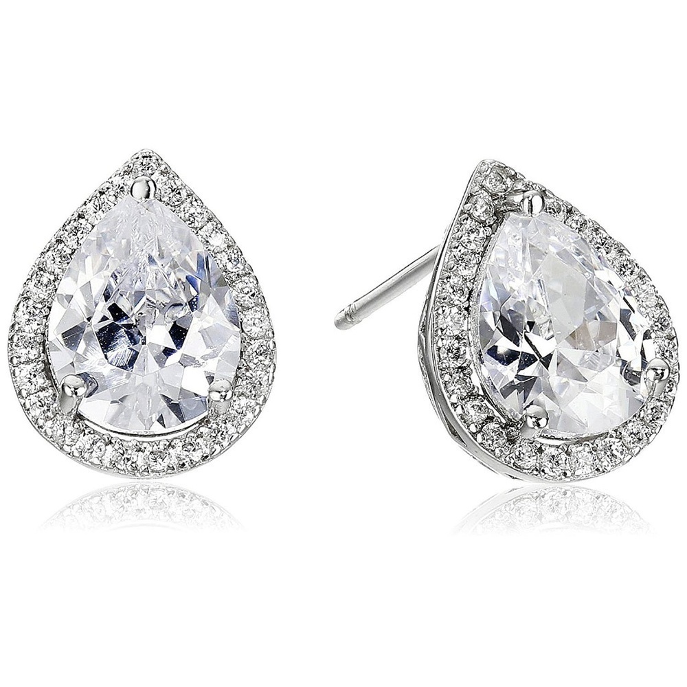 CZ by Kenneth Jay Lane Framed Pear CZ Stud Earring
